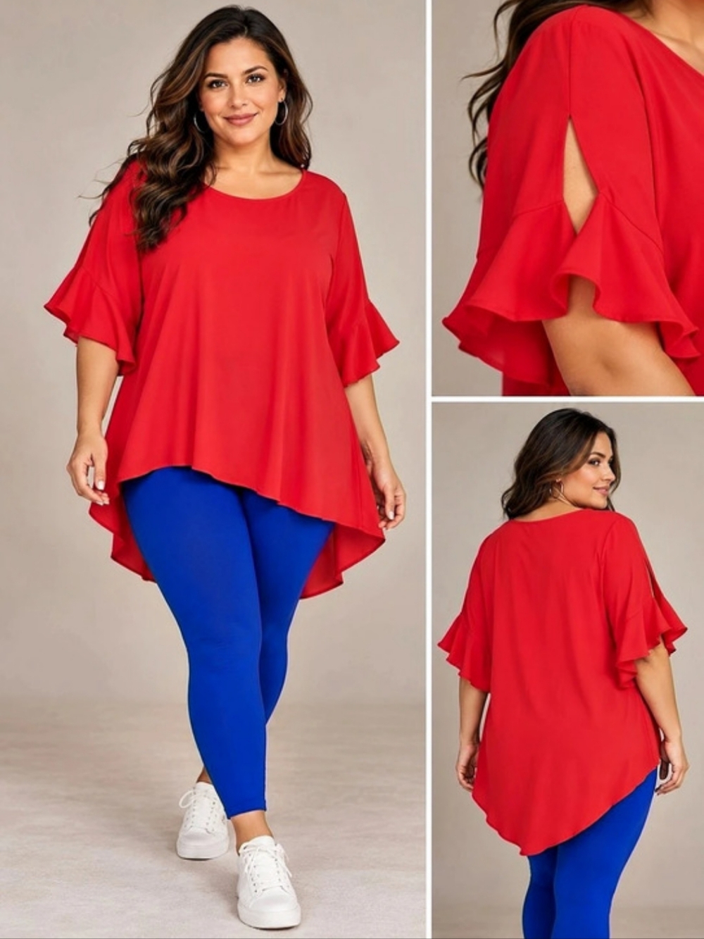 Wanderlust Boutique Ruffle Sleeve Tunic in Red